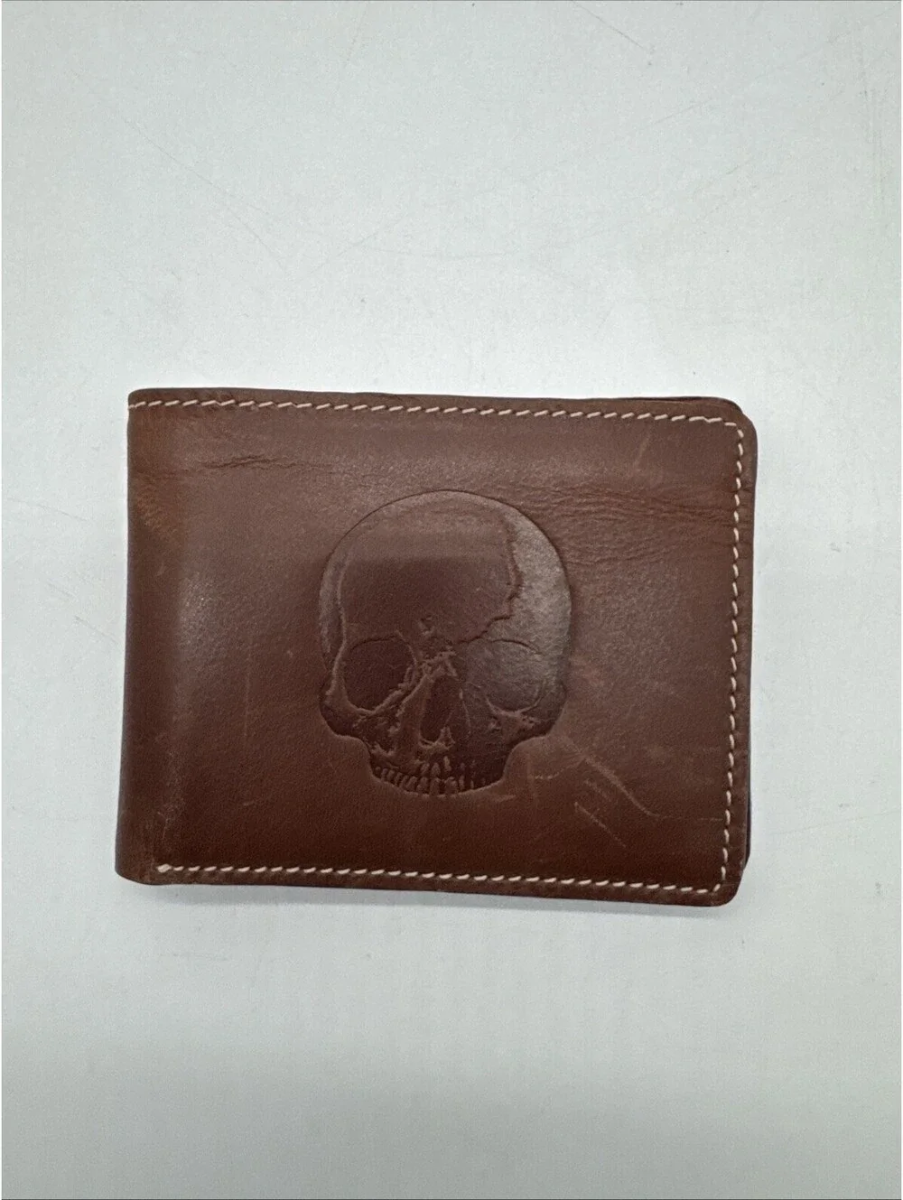 Leather skull wallet, bifold handmade skull art wallet, leather gift